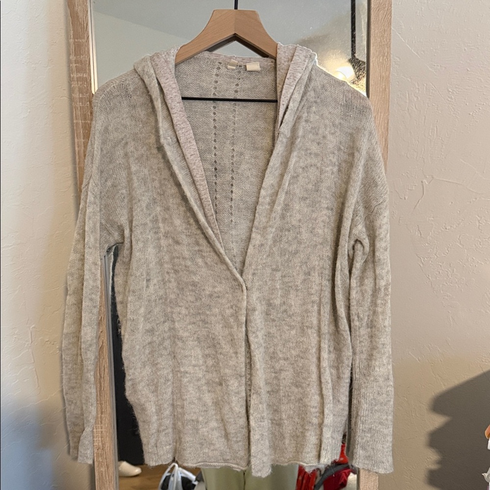 MOTH ANTHROPOLOGIE Small Gray Alpaca Wool Knit Hooded Lined Sweater Cardigan Top